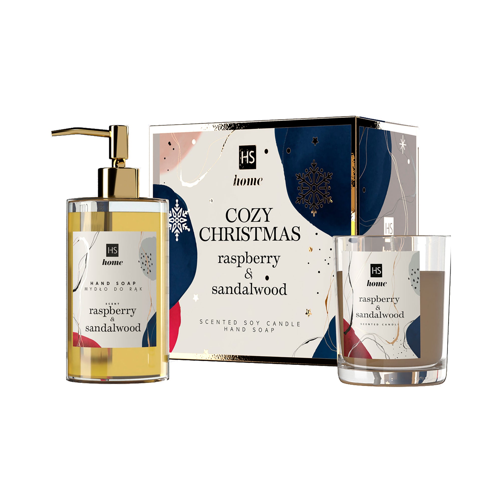 HISKIN HOME COZY CHRISTMAS Coffret savon pour les mains 250 ml + bougie parfumée naturelle Framboise&Santal