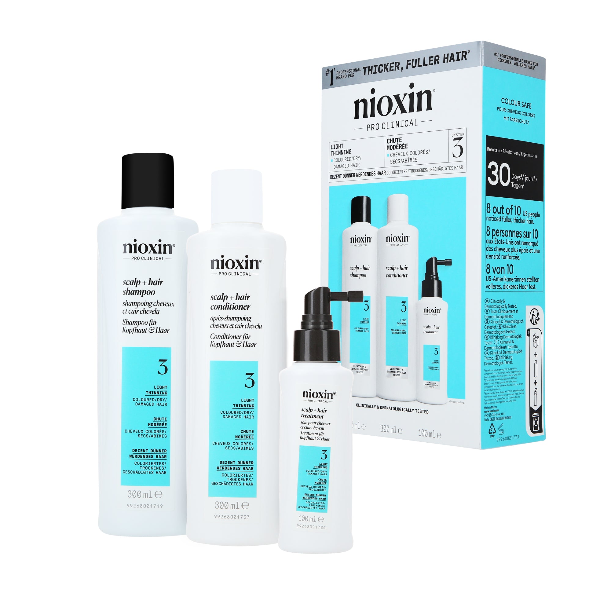 NIOXIN PRO CLINICAL SYSTEM KIT 3 Coffret pour cheveux colorés et légèrement clairsemés 2x300 ml + 100 ml