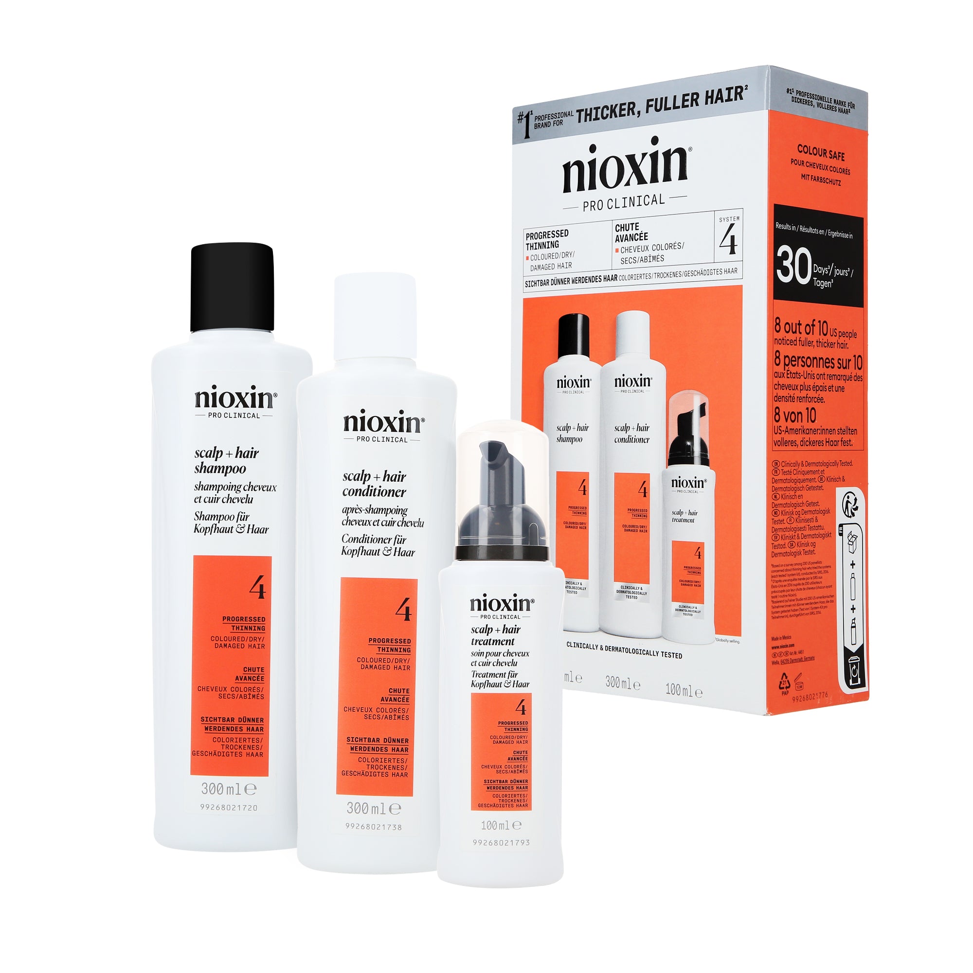 NIOXIN PRO CLINICAL SYSTEM KIT 4 Kit pour cheveux colorés avec perte de cheveux visible 2x300 ml + 100 ml
