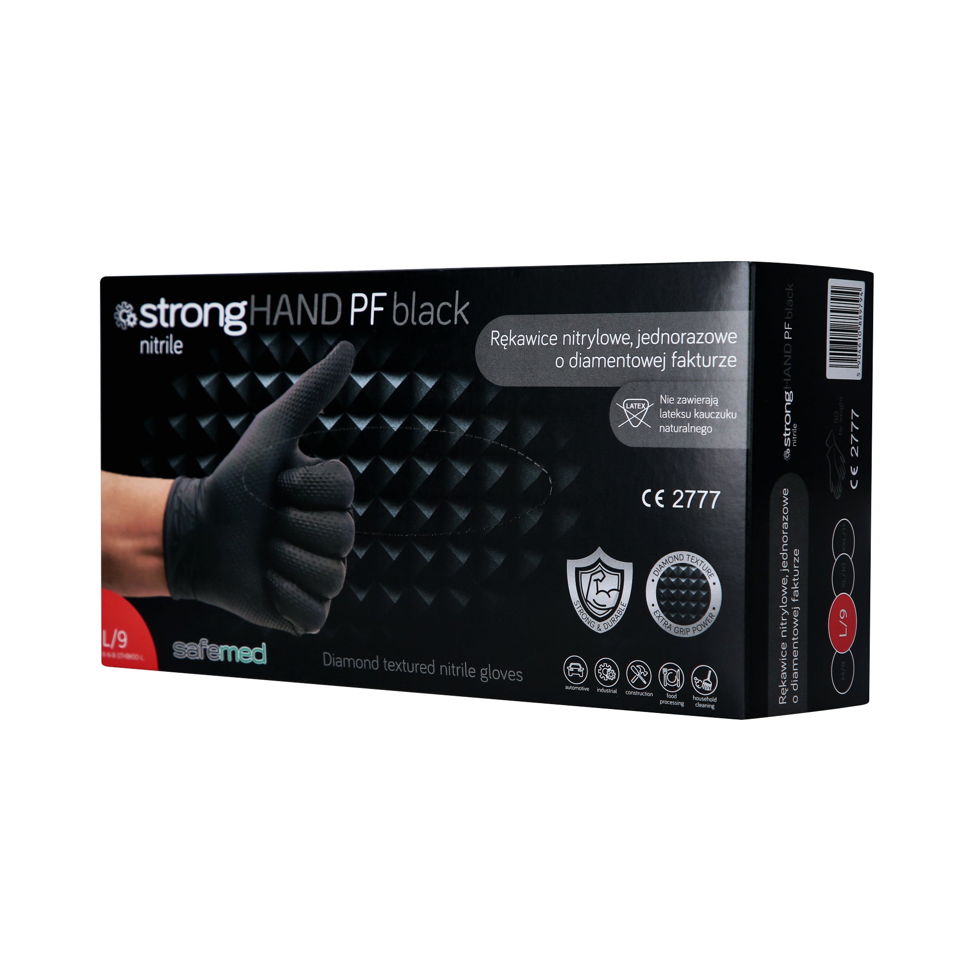 SAFEMED STRONG HAND PF Strong jednorázové nitrilové rukavice s diamantovou texturou Černá L 50 ks.