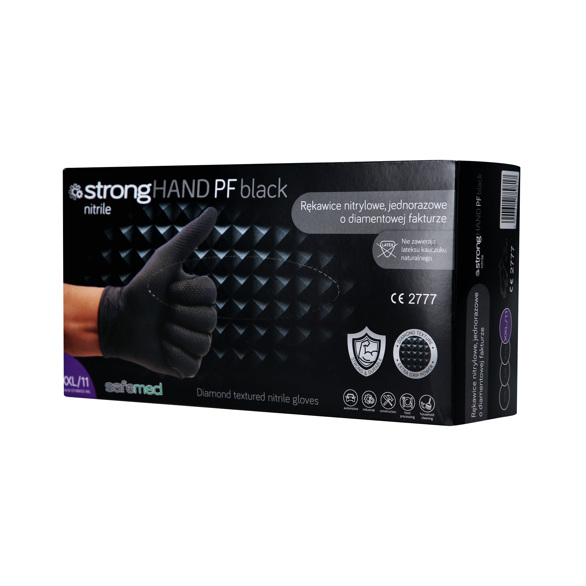 SAFEMED STRONG HAND PF Guanti monouso robusti in nitrile con trama a diamante Nero XXL 50 pz.