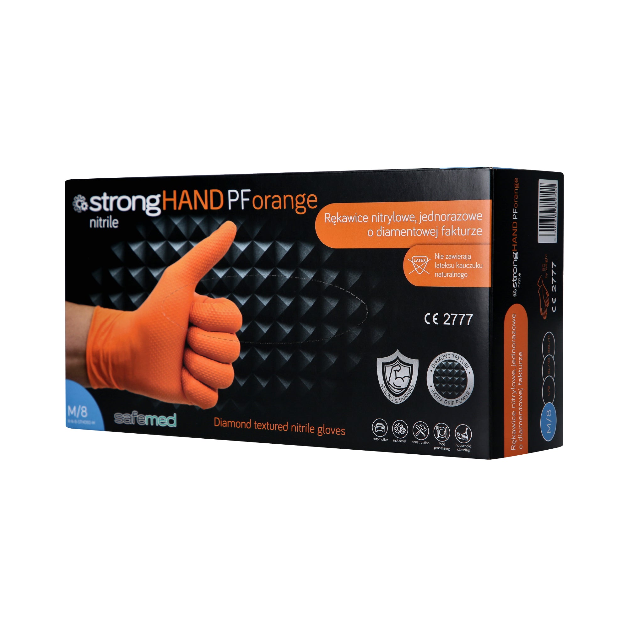 SAFEMED STRONG HAND PF Gants jetables solides en nitrile avec texture diamant Orange M 50 pcs.