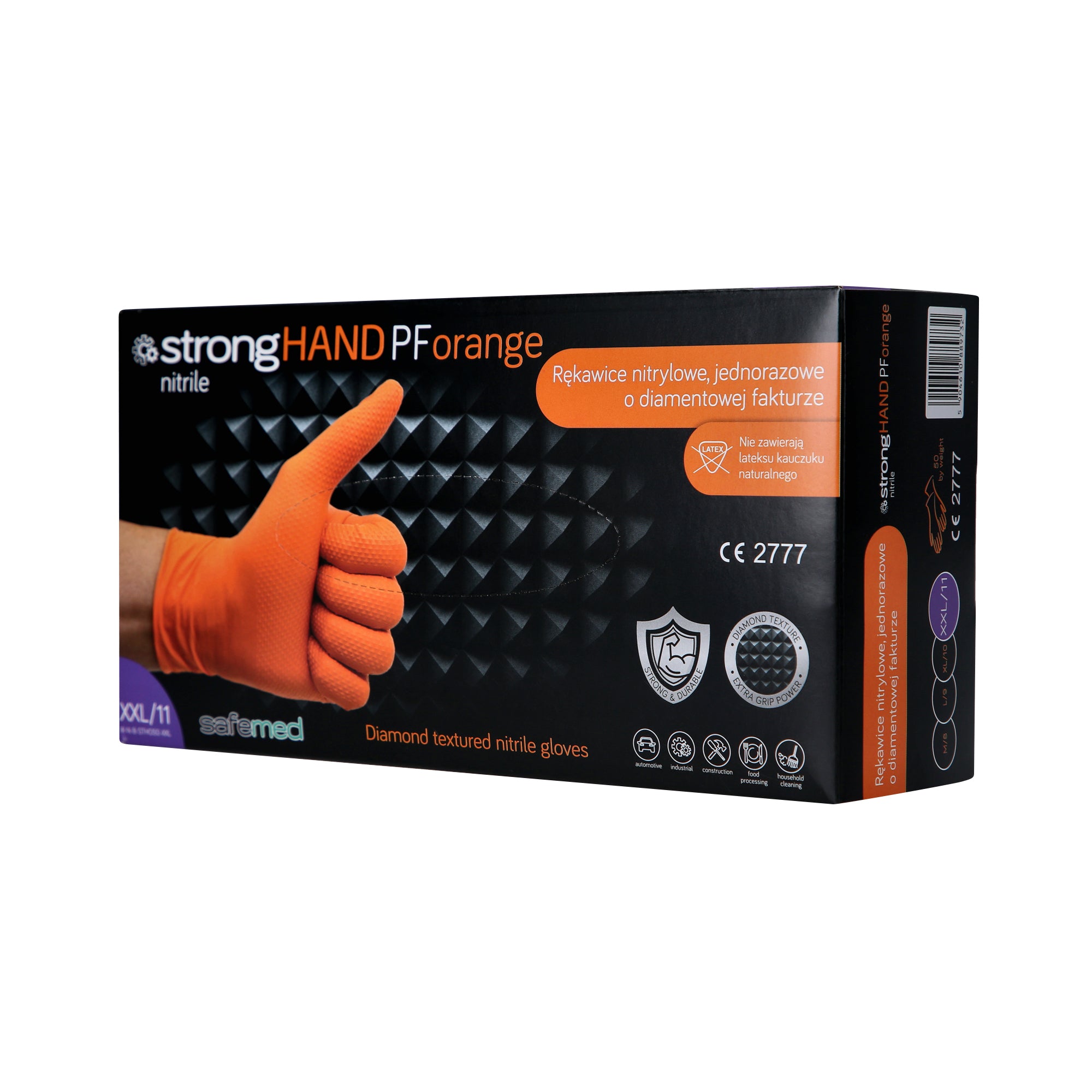 SAFEMED STRONG HAND PF Guanti monouso robusti in nitrile con trama a diamante Arancio XXL 50 pz.
