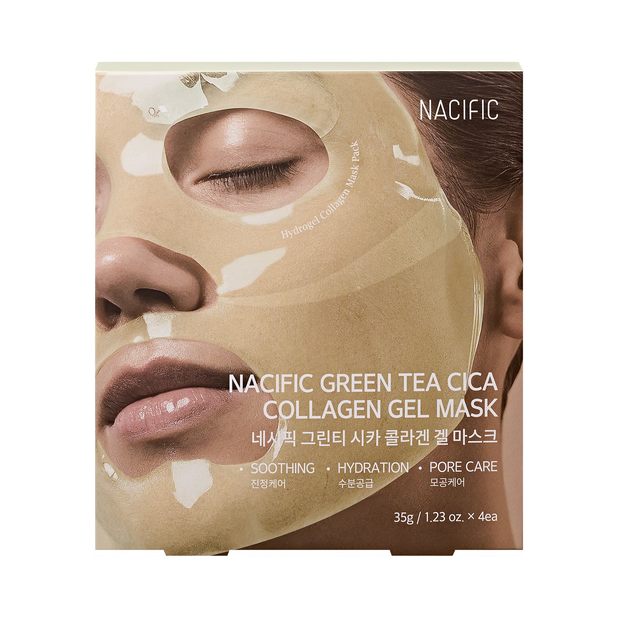 NACIFIC GREEN TEA Cica Collagen Gel Mask – beruhigende und feuchtigkeitsspendende Hydrogel-Gesichtsmaske 35 g