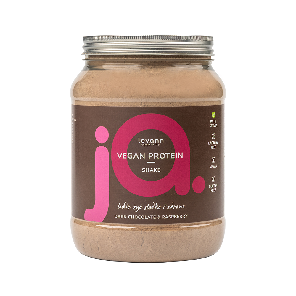 LEVANN „jA“ Nahrungsergänzungsmittel Veganes Proteinpulver mit Zartbitterschokoladen- und Himbeergeschmack 500 g