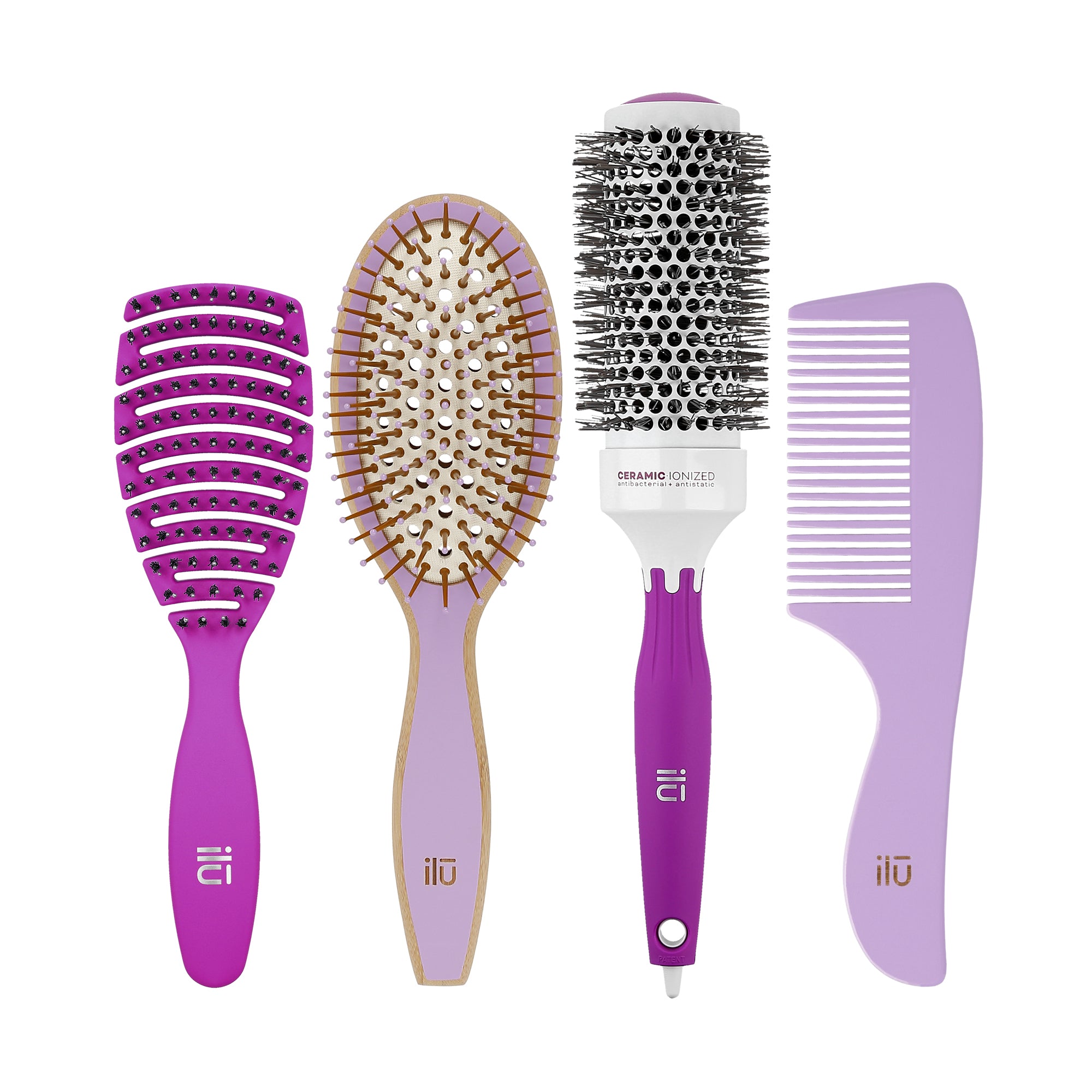 ilū Set di tre spazzole per capelli + pettine