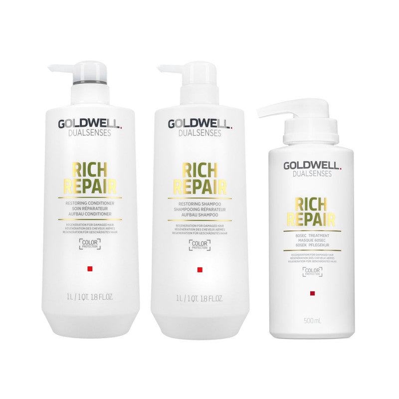 GOLDWELL DUALSENSES RICH REPAIR Aufbau Shampoo 1l + Conditioner 1l + Kur 500ml