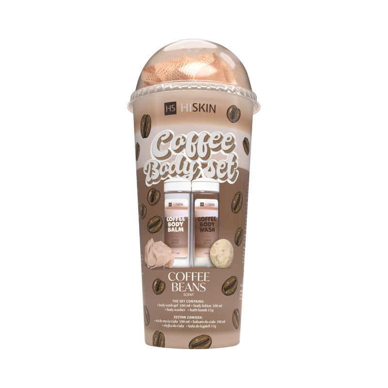 HISKIN BODY COFFEE Coffret de bain Coffret de bain en tube gel douche 100 ml + lait corps 100 ml + gant de toilette + boule 15 g