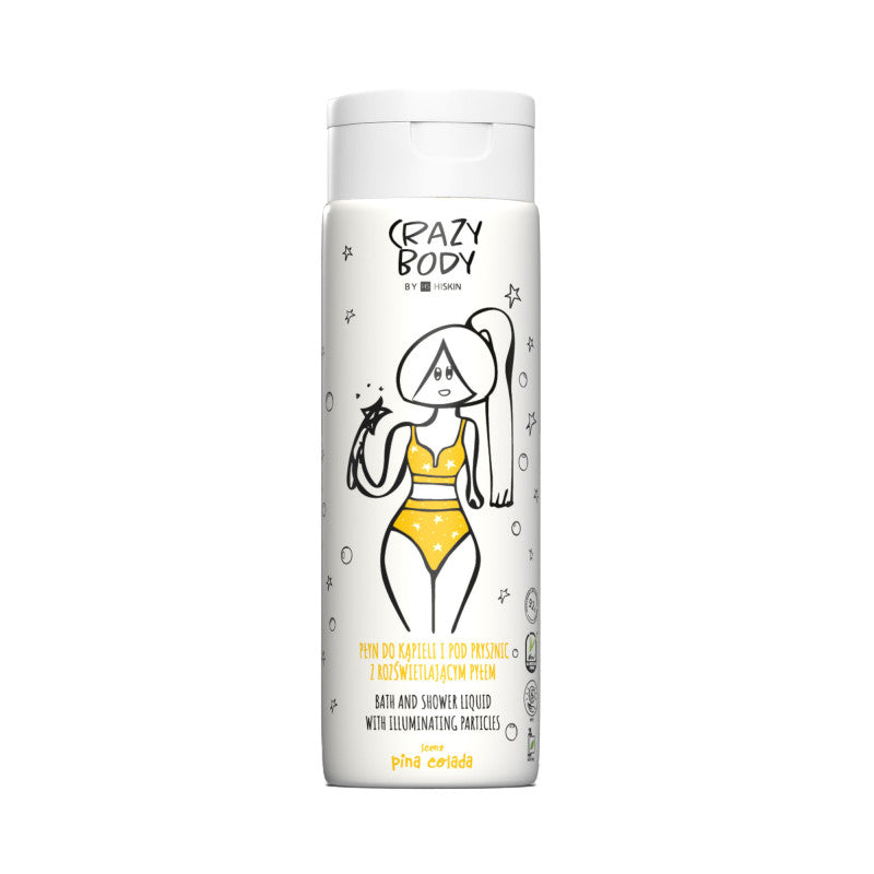 HISKIN CRAZY BODY Bade- und Duschlotion mit leuchtendem Pina-Colada-Staub, 250 ml