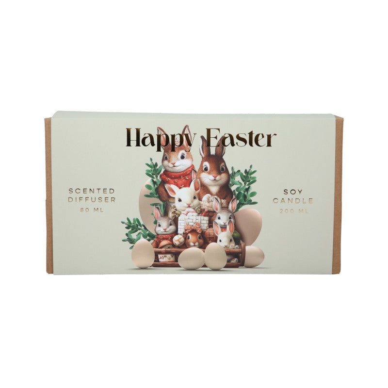 HISKIN HOME HAPPY EASTER Čokoládová vajíčka sada sójových svíček 200 ml + Garden Party difuzér 100 ml