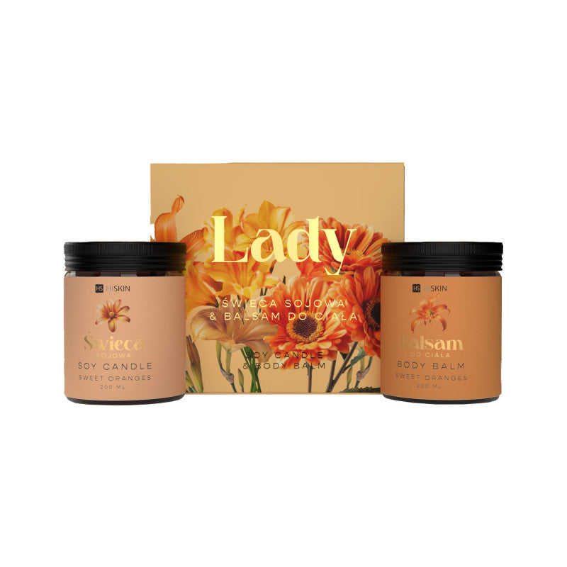 Coffret HISKIN LADY SWEET ORAGNE pour femme Bougie soja + Beurre corporel 2x200 ml