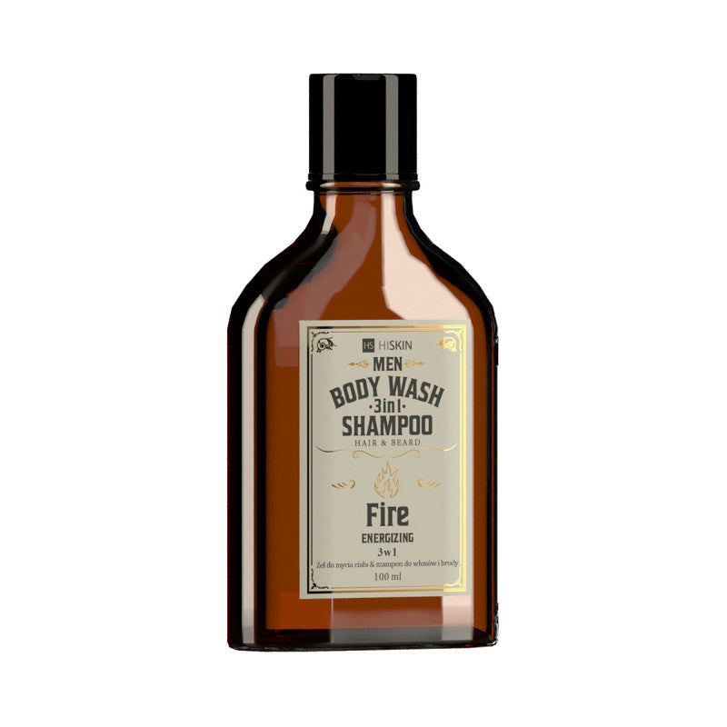 HISKIN MEN BODY WASH WHISKY FIRE 3in1 Gel doccia energizzante e shampoo per capelli e barba 100 ml