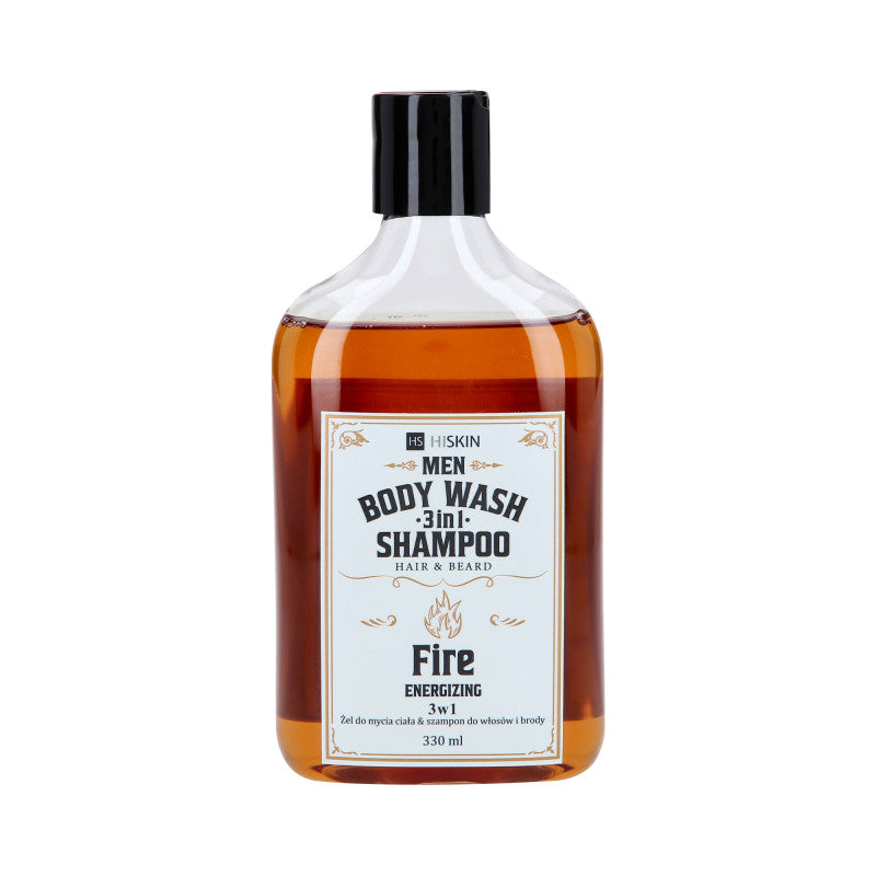 HISKIN HOMME NETTOYANT POUR LE CORPS WHISKY FIRE 3en1 Gel douche et shampoing énergisant pour cheveux et barbe 330 ml
