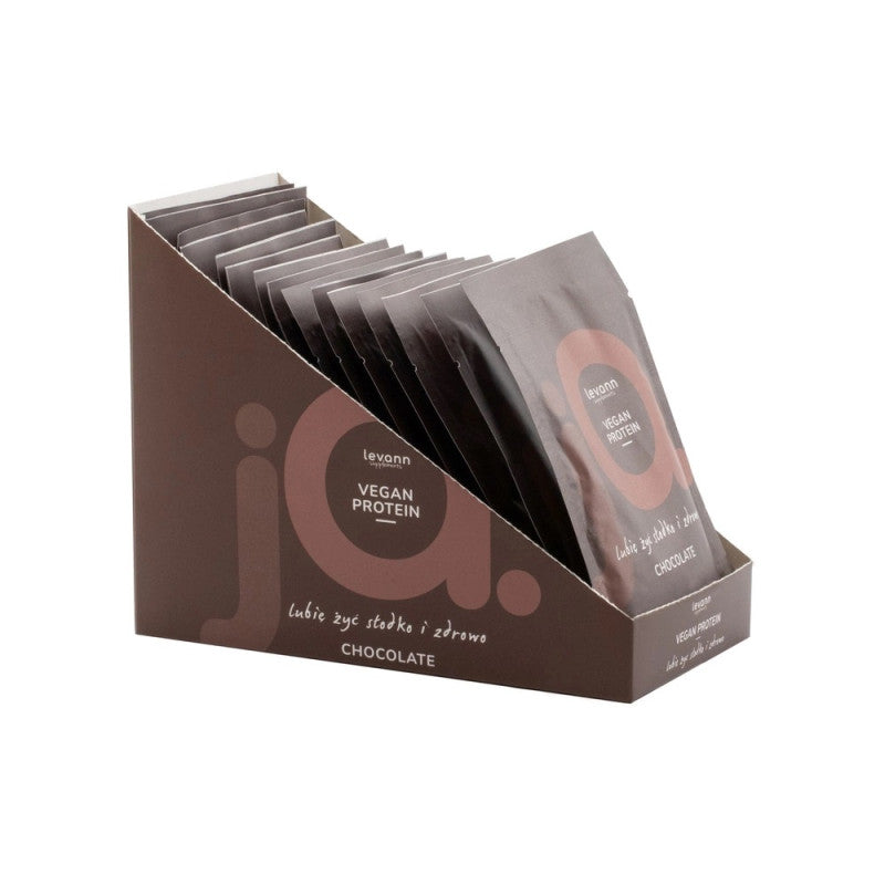 LEVANN „jA“ VEGAN PROTEIN Veganský protein s čokoládovou příchutí, 15 sáčků x 32g