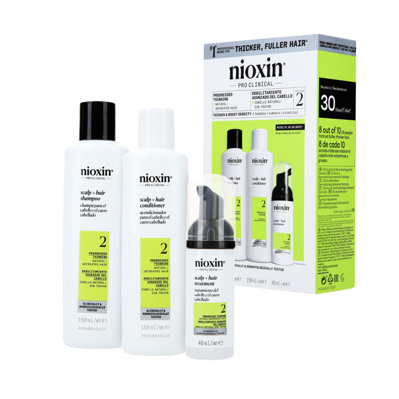 NIOXIN PRO CLINICAL 2 Coffret de soins capillaires en trois étapes pour cheveux naturels et clairsemés 2 x 150 ml + 50 ml