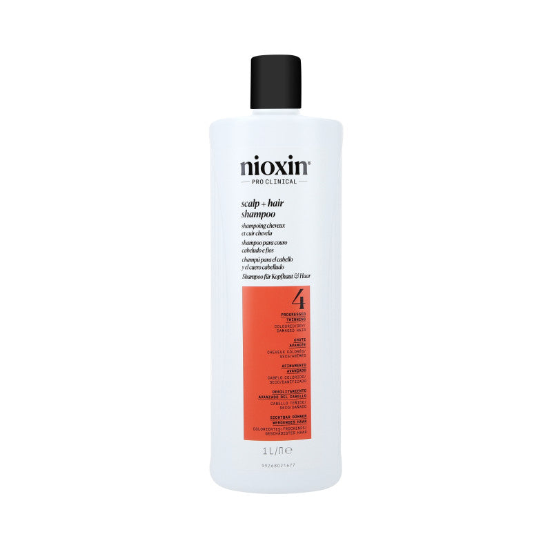 NIOXIN PRO CLINICAL 4 Shampooing Fortifiant pour Cheveux Colorés à Perte de Cheveux Progressive 1000 ml